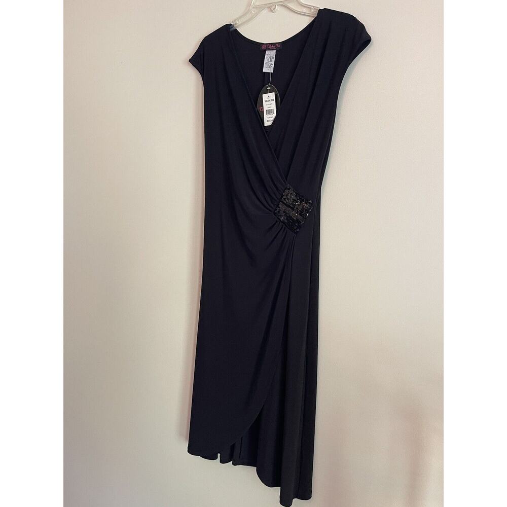NWT Womans volume One Black Dress Lg V Neck Slit Leg Party New Sequence